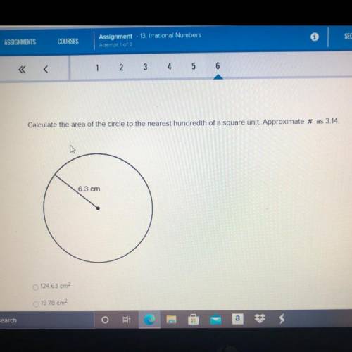 Calculate the area of the circle to the nearest hundredth of a square unit. Approximate as 3.14.