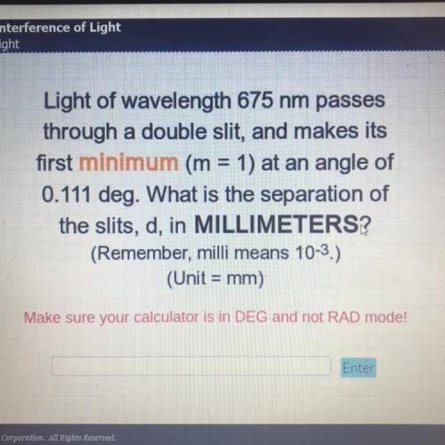 Giving brainliest to whoever can solve!! Light of wavelength 675 nm passes through a double slit ,