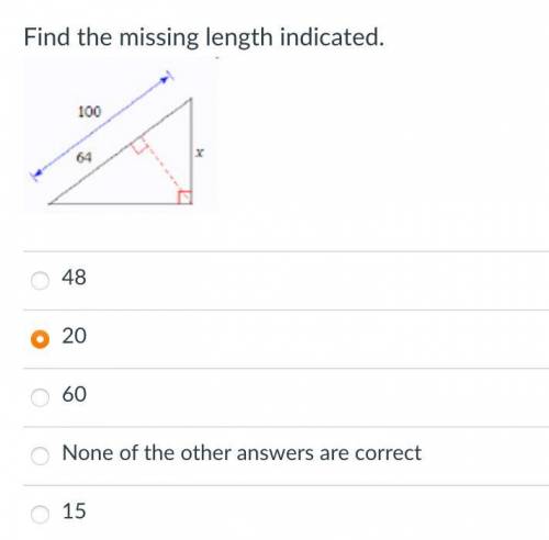 Find the missing length indicated!
(100, 64, x )