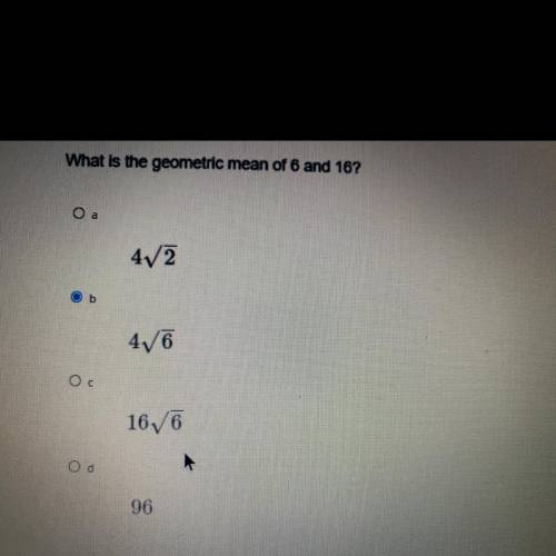 What is the geometric mean of 6 and 16