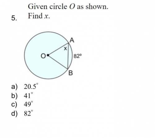 Given circle O as shown, find x.