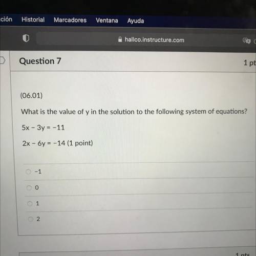 What is the value of y in the solution to the following system of equations?

5x - 3y = -11
2x - 5