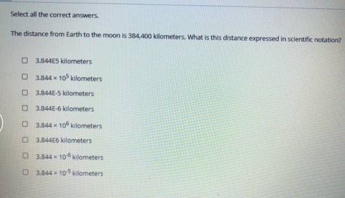 The distance from Earth to the moon is 384,400 kilometers. What is this distance expressed in scien