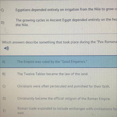 Which answers describe something that took place during the Pax Romana?