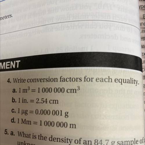 Write conversion factors for each equality.