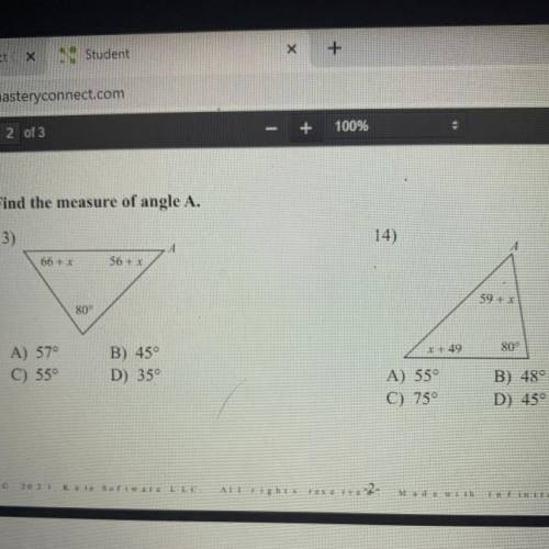 Help needed ! find the measure of angle A