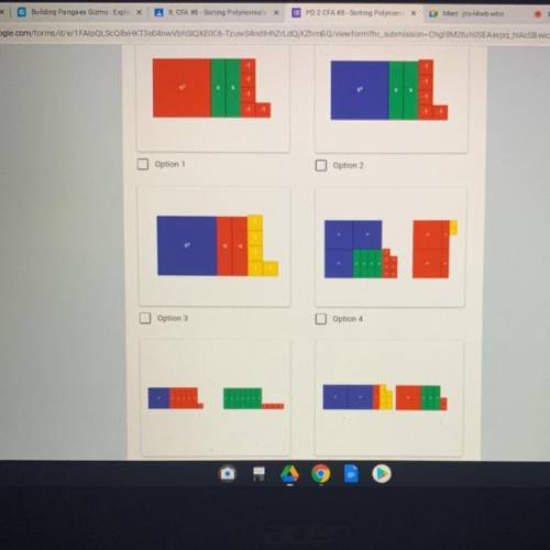 Which set(s) of algebra tiles could represent the trinomial x^2+2x-5
