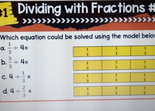 #1 Dividing with Fractions #1 Which equation could be solved using the model below? a 3 1 3 b -4= 3