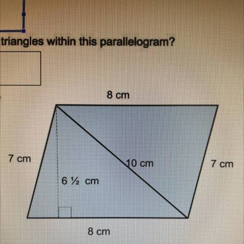 1. What is the length of the base of each of the identical triangles within this parallelogram

2.