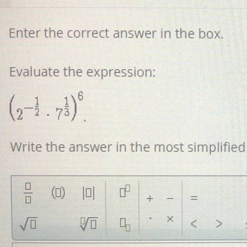 Enter the correct answer in the box.

Evaluate the expression: (2 -1/2 • 7 1/3)^6
Write the answer