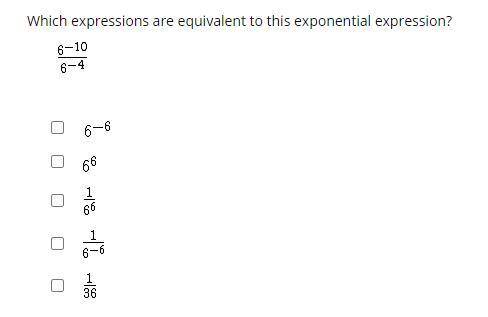 Which expressions are equivalent to this exponential expression? pls help
