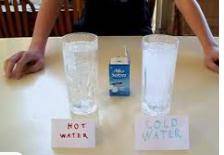 One glass of water is 85 degrees F and another is 40 degrees F. When an Alka Seltzer tablet is drop