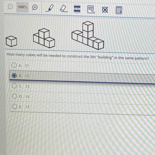 How many cubes will be needed to construct the 5th building in the same pattern?

A 11
B. 12
C13