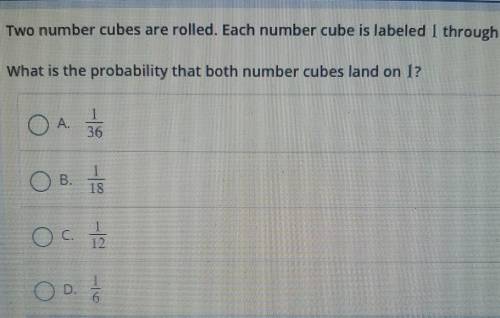 Two number cubes are rolled. Each number cube is labeled 1 through 6. What is the probability that