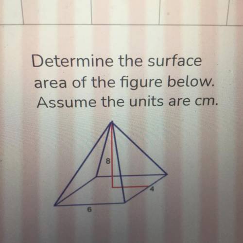 Determine the surface area of the figure below. Assume the units are centimetres.