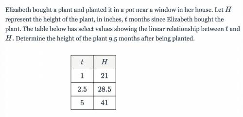 Elizabeth bought a plant and planted it in a pot near a window in her house. Let H represent the he