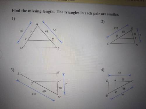 Find the missing length.the triangle in each pair are similar.