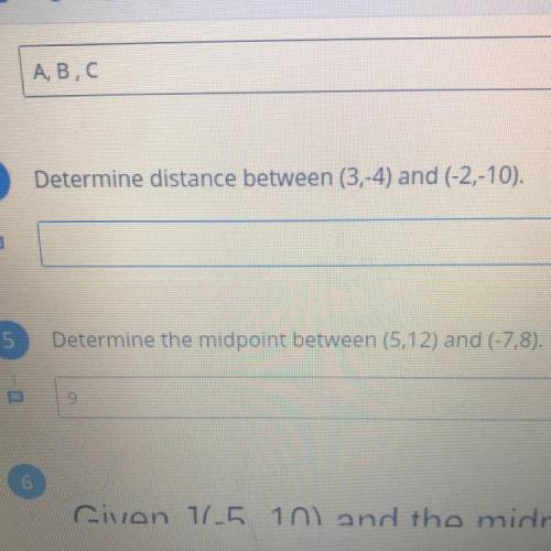 4.
Determine distance between (3,-4) and (-2;-10).