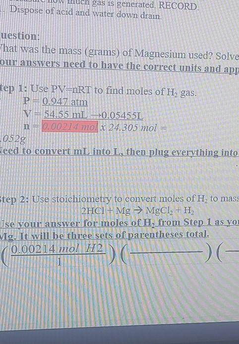 I need help with step 2. Chemistry Work