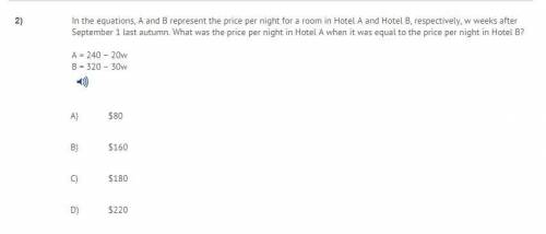 In the equation a and b represent the price per night for a room in hotel a and hotel b respectivel