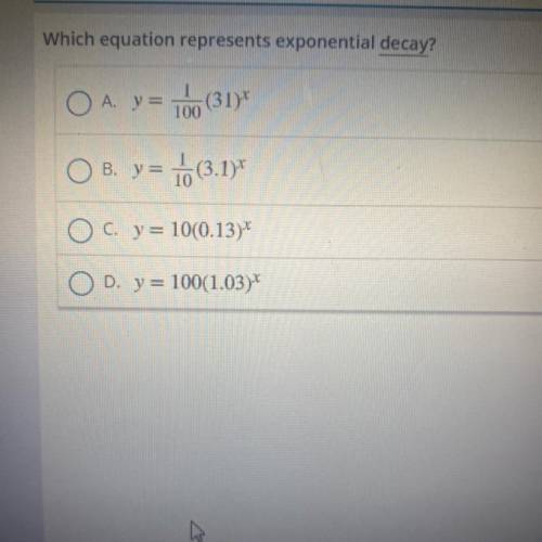 Which equation represents exponential decay?