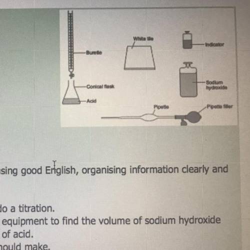 A student used the equipment shown to do a titration.

Describe how the student should use this eq