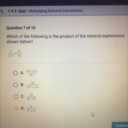 What is the product of the rational expression 2/x+1 • 5/3x