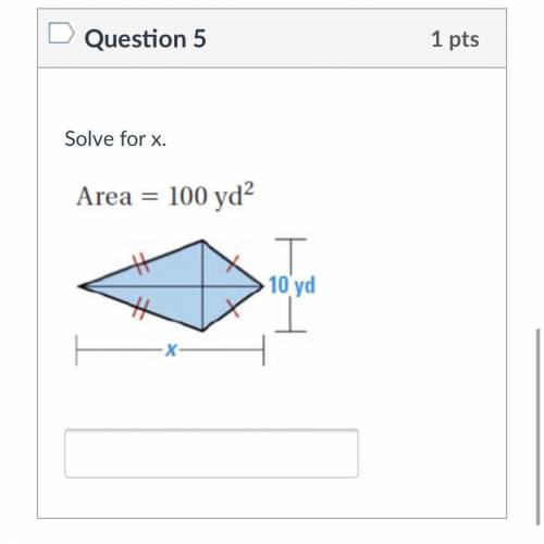 Solve for x. Area = 100yd^2