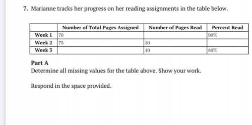 7. Marianne tracks her progress on her reading assignments in the table below.

Part A
Determine a