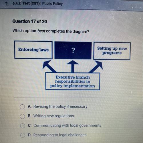 Which option best completes the diagram?

Enforcing laws
?
Setting up new
programs
KT
Executive br