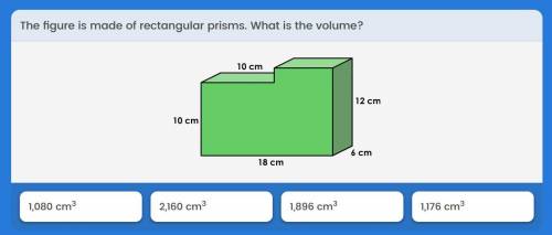 The figure is made of rectangular prisms. what is the volume?