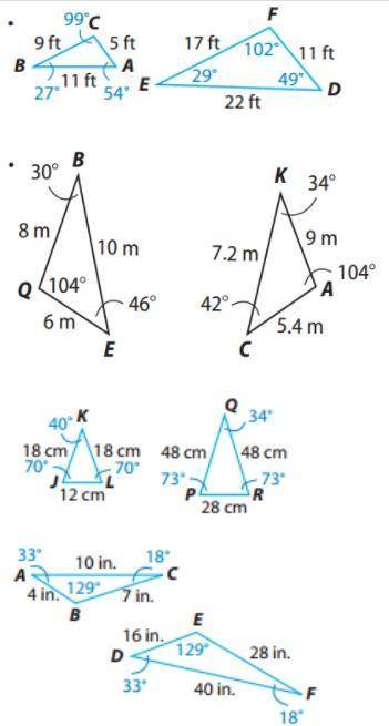 Which of the following pairs of triangles are similar?