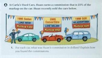 Ai Carla's Used Cars, Huan earns a commission that is 25% of the markup on the car. Huan recently s