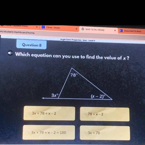 HELP PLEASE
Which equation can you use to find the value of x?