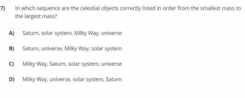 In which sequence are the celestial objects correctly listed in order from the smallest mass to the