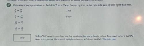 Determine if each proportion on the left is True or False. Answer options on the right side may be