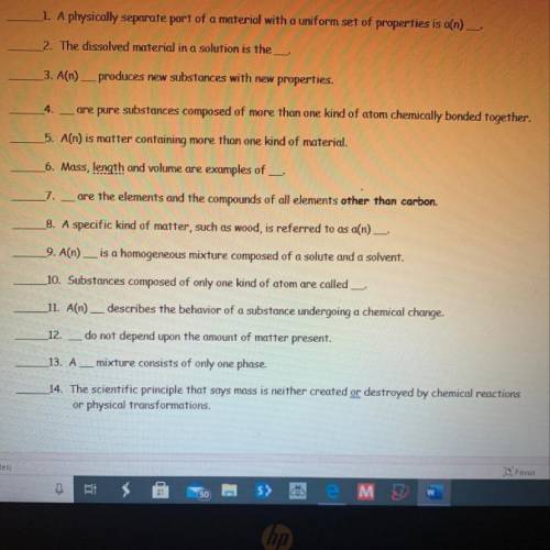 Please help me on these chemistry vocabulary