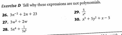 PLEASE HELP
Tell why these expressions are not polynomials