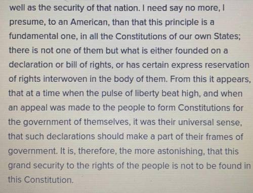 In Federalist No. 84,”Publius argues that the constitution, as written is already the bill of right