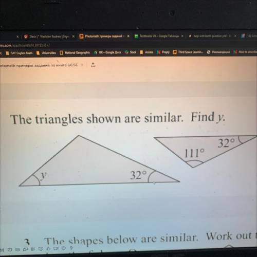 4 The triangles shown are similar. Find y.