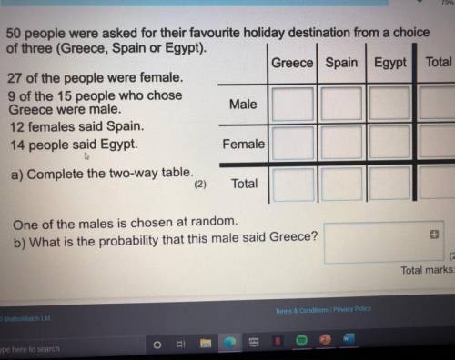 50 people were asked for their favourite holiday destination from a choice

of three (Greece, Spai