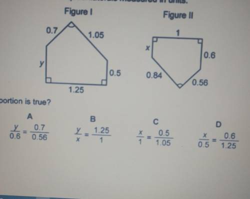 Figures one and two are similar quadrilaterals measured in units which proportion is true...