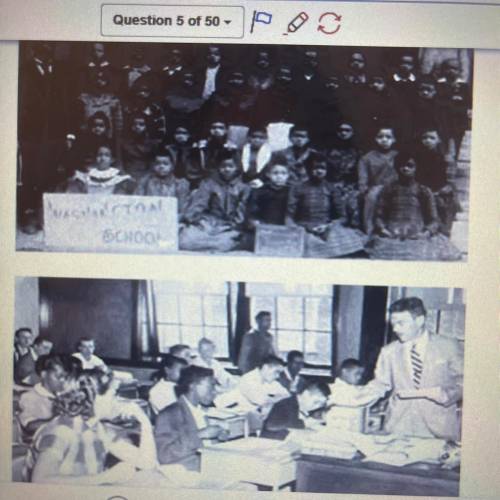 The photographs below show a class of school children in the South in the early 20th century and a