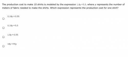 HAAALLLLPPPP plz

The production cost to make 10 shirts is modeled by the expression Syntax error