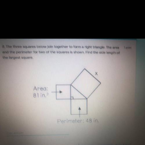 8. The three squares below join together to form a right triangle. The area

and the perimeter for