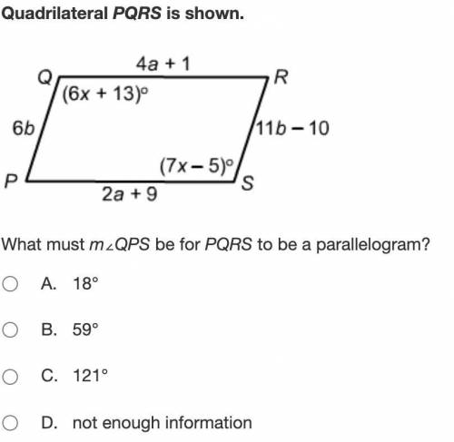What must m∠QPS be for PQRS to be a parallelogram?