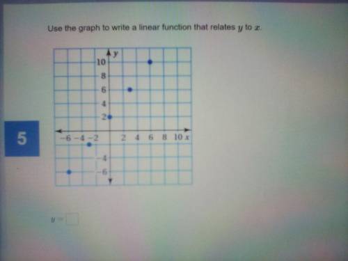 I need help, please..... Use the graph to write a linear function that relates y to x. y=