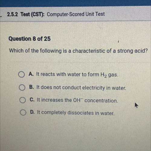 Which of the following is a characteristic of a strong acid?