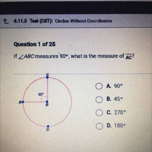 If ABC measures 90º, what is the measure of overline AC?