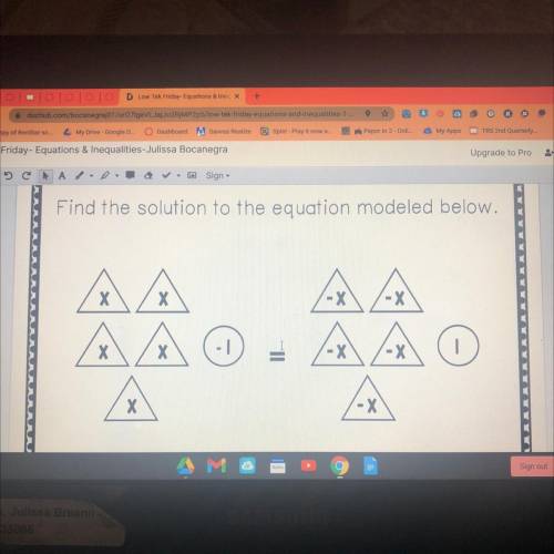 Find the solution to the equation modeled below.

-X
-X
AA
AAO
- X
x x
Х
- X